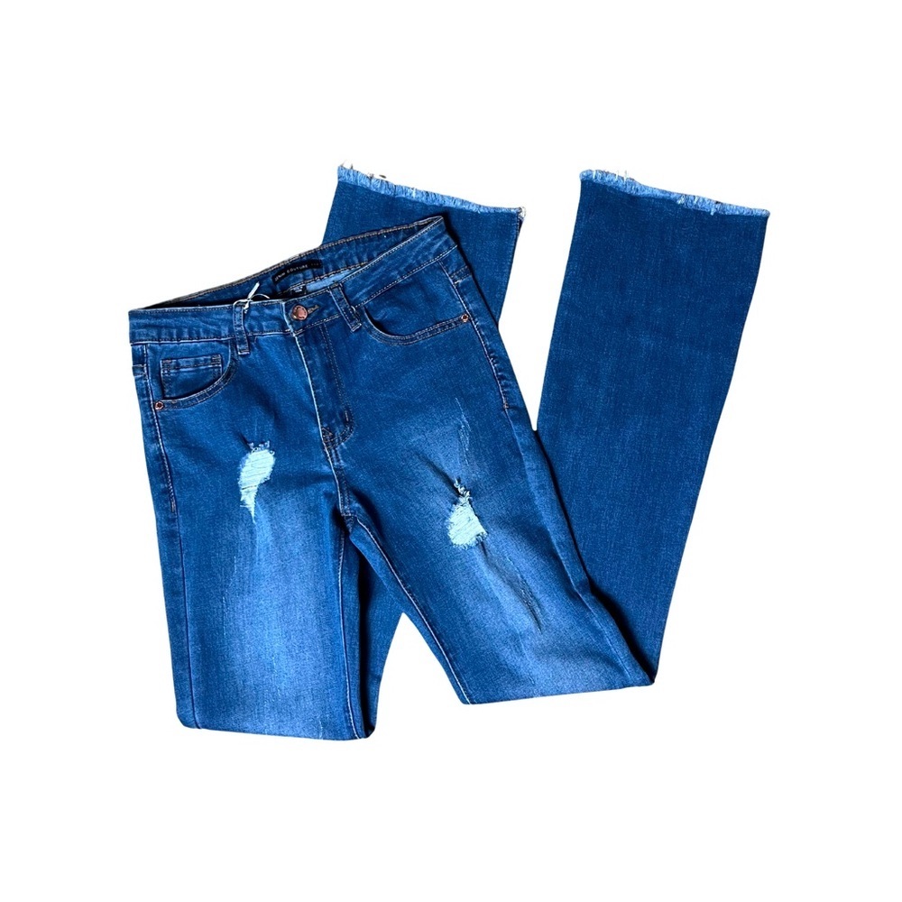 Denim Couture Distressed Bottom Lace Flare Jeans